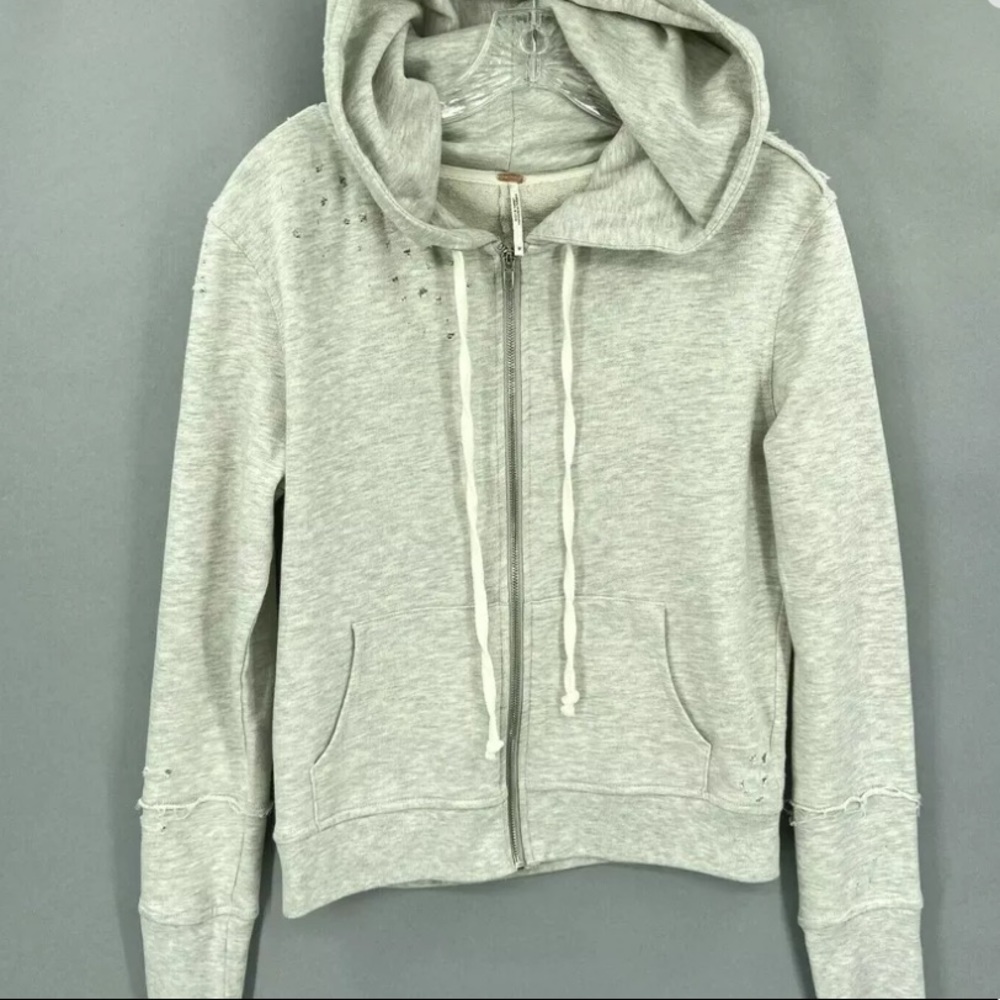 Free People Distressed Crop Zip Up Hoodie